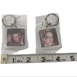 Set of 2 80s Boy George Key Rings Key Chains NIP Vintage 80s Rock n Roll